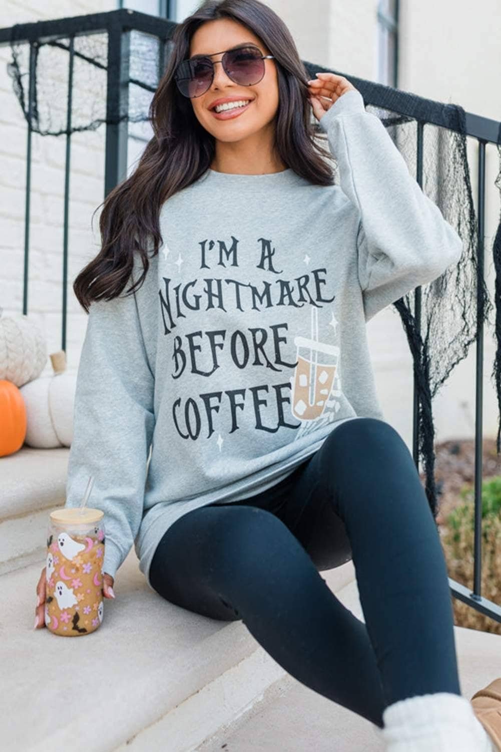 Gray I'M A Nightmare Before Coffee Graphic Crewneck Sweatshirt