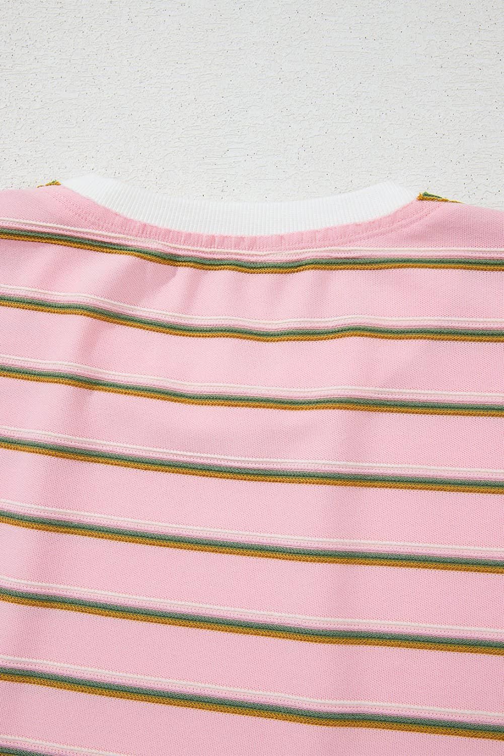 Pink Stripe Wide Short Sleeve Tee And Short Set