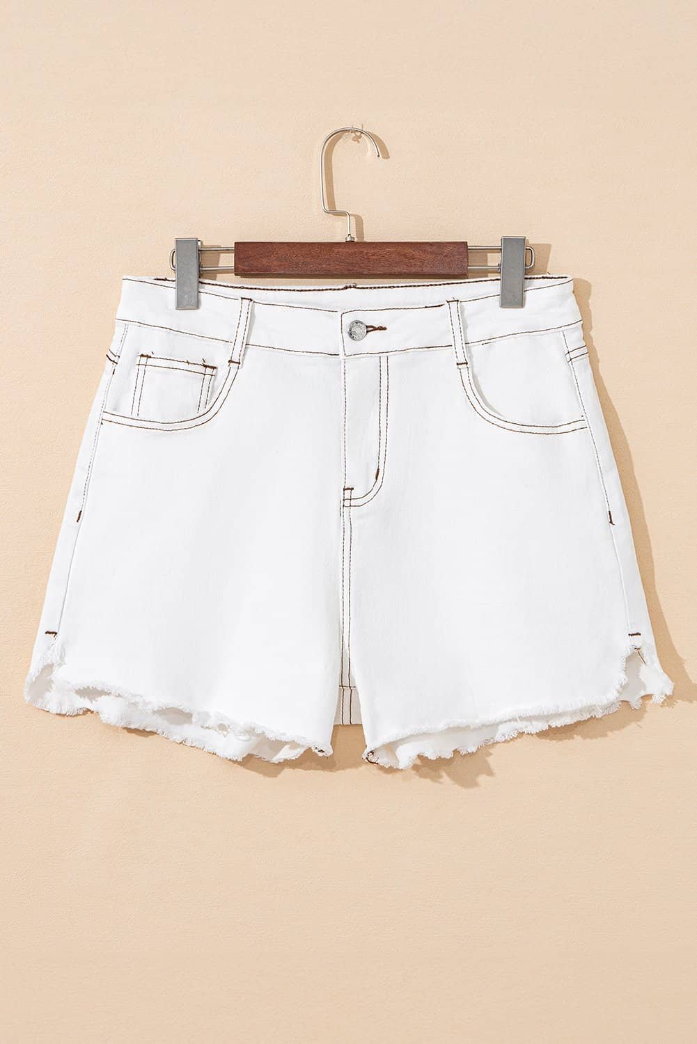 White Raw Hem High Waist Denim Shorts