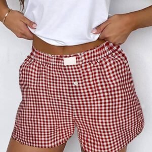 Red Plaid Gingham Printed High Waist Shorts