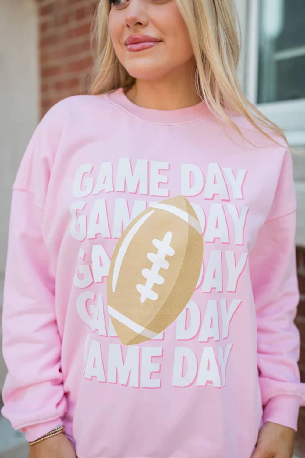 Pink Game Day Football Rugby Print Casual Sweatshirt