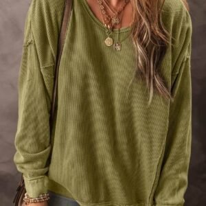 Jungle Green Textured Seamed Drop Sleeve Sweatshirt