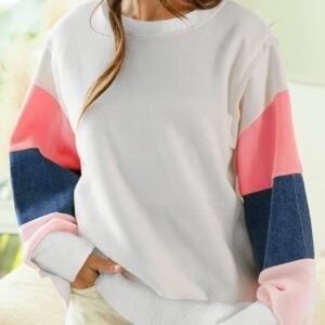 White French Terry Color Block Long Sleeve Top