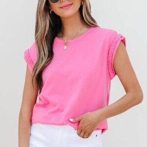 Bonbon Braided Cap Sleeve Crew Neck T Shirt