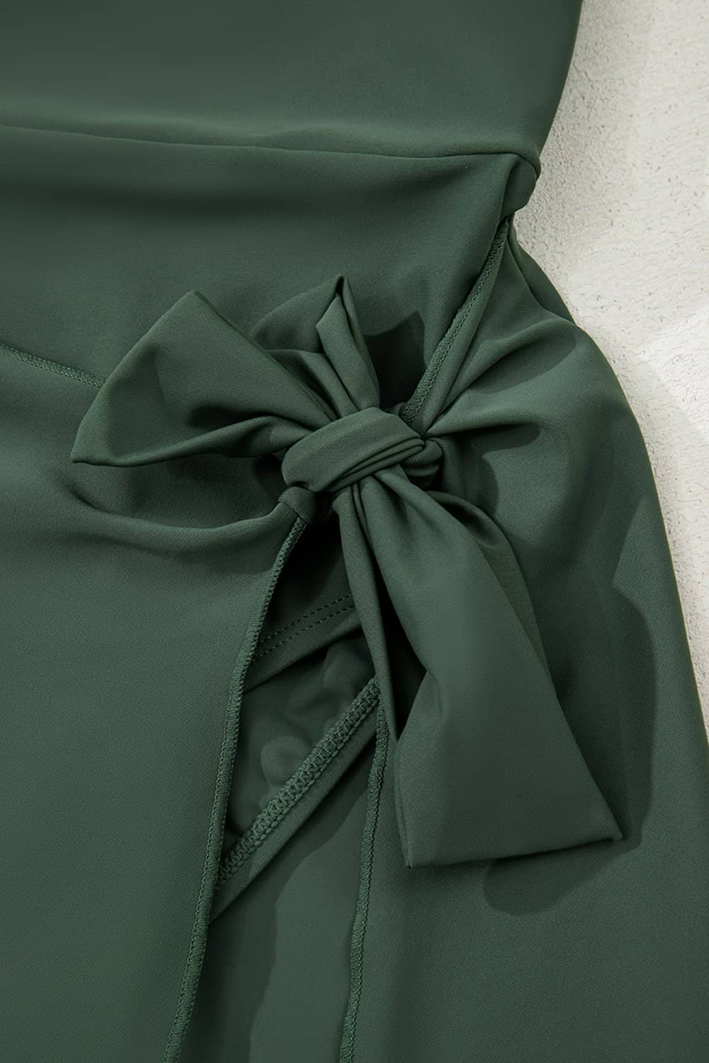 Mist Green Side Tied Waist Square Neck Adjustable Straps A-Line One Piece Swim Dress