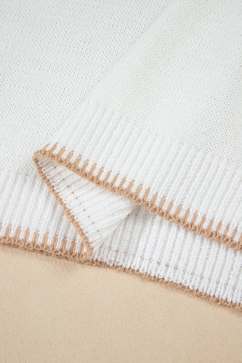 White Knitted Yeehaw Stitch Edge Crew Neck Sweater T Shirt