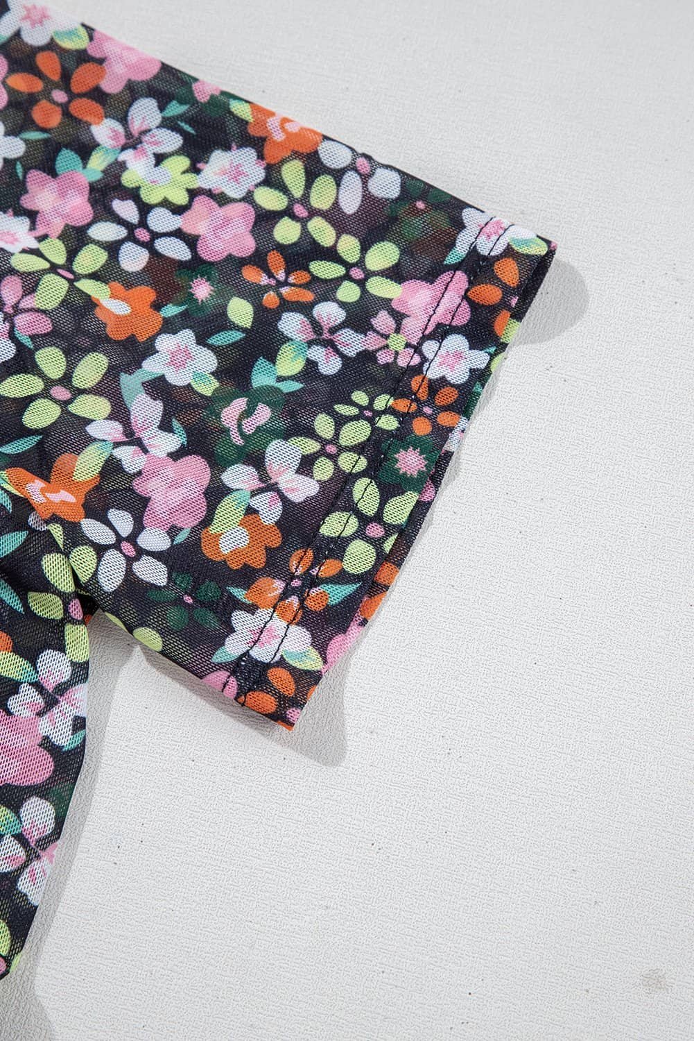 Black Sheer Floral Mesh Round Neck T Shirt