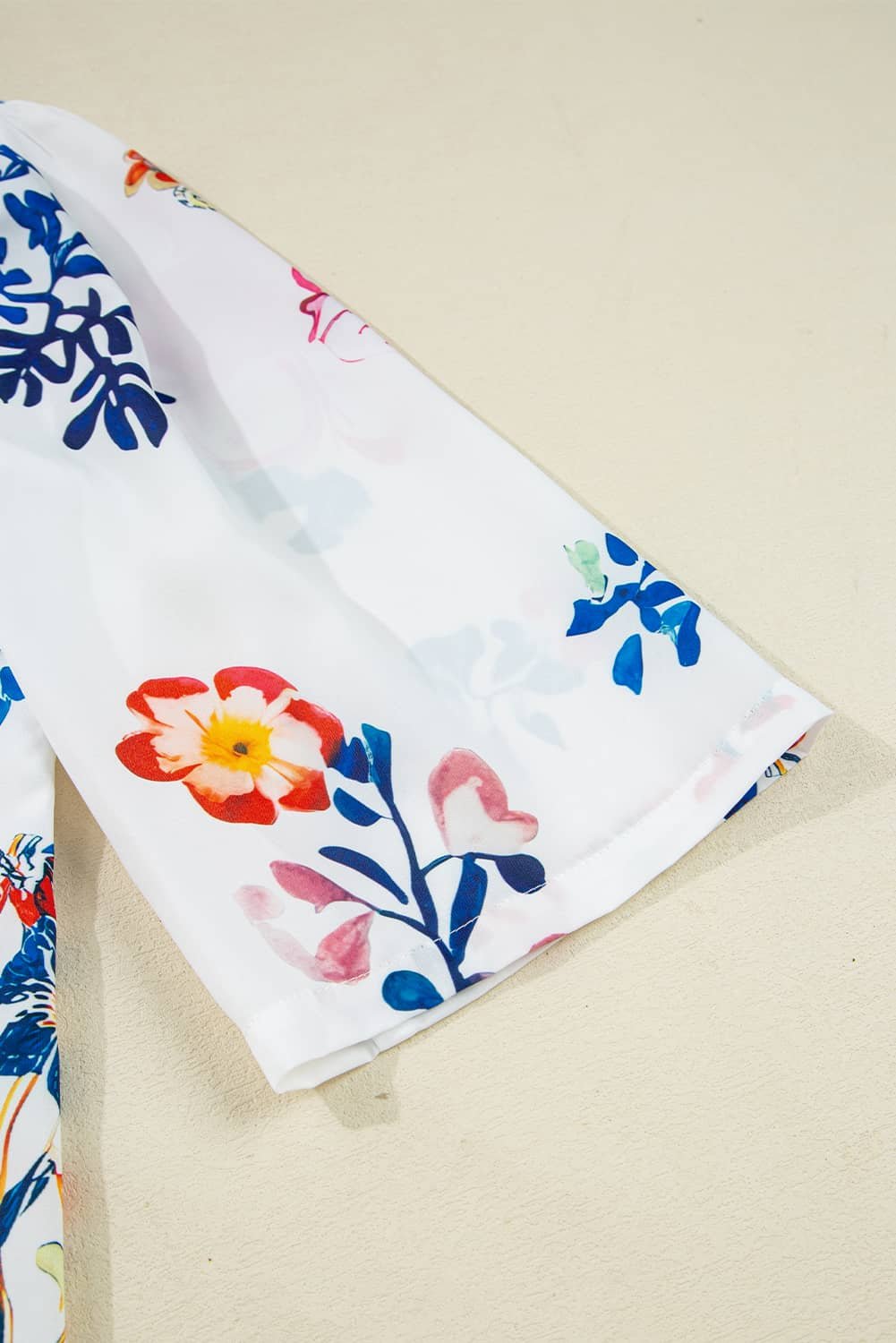 White Floral Print Tassel Tie Bracelet Sleeve Flowy Blouse