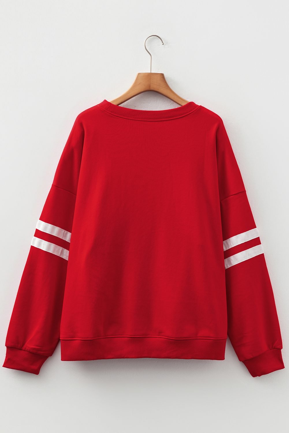 Fiery Red Varsity Striped Detail Crew Neck Plus Sweatshirt