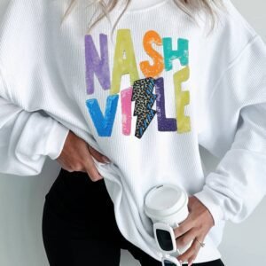 White Nashville Graphic Corded Oversized Sweatshirt
