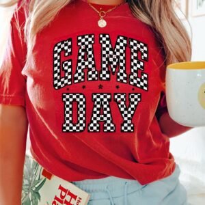 Red Checkered Game Day Graphic T Shirt