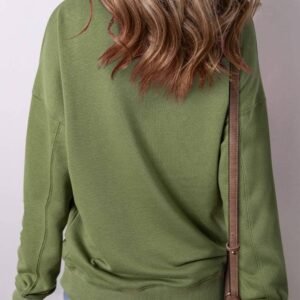 Vineyard Green Drop Shoulder Crisscross Stitching Pocketed Loose Sweatshirt