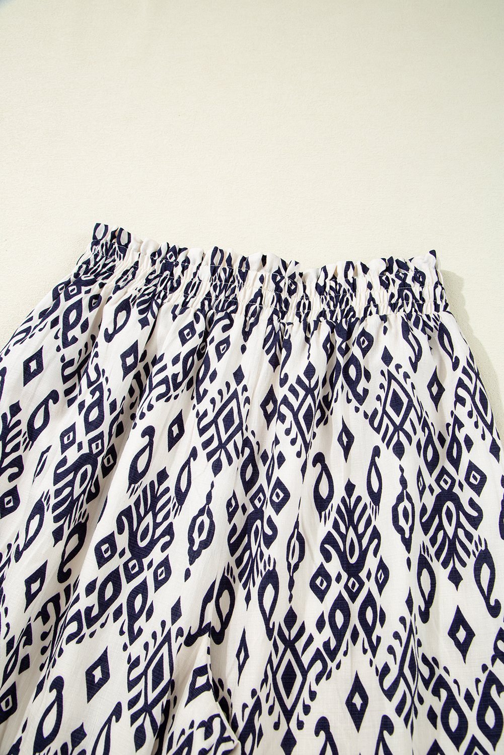 Blue Boho Pattern Print High Waist Wide Leg Loose Pants