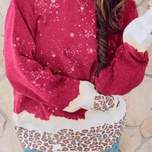 Red Leopard Bleached Pullover Sweatshirt