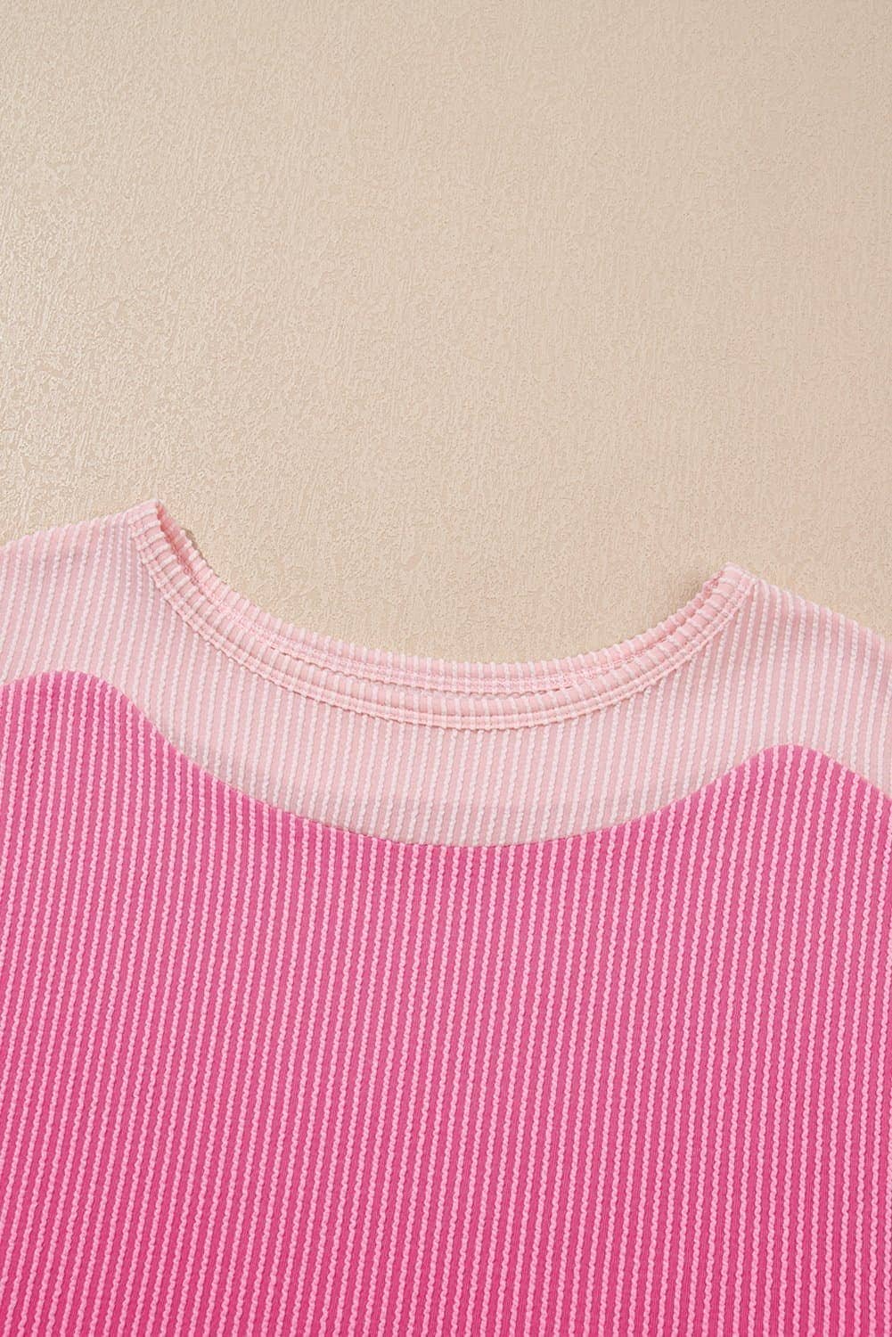 Sachet Pink 2-Tone Colorblock Patchwork Corded 2Pcs Outfit