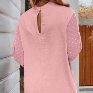 Gossamer Pink Swiss Dot Balloon Sleeve Loose Blouse