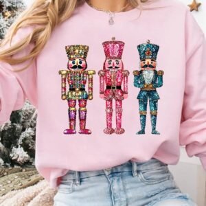 Pink Shimmer Nutcracker Graphic Christmas Pullover Sweatshirt
