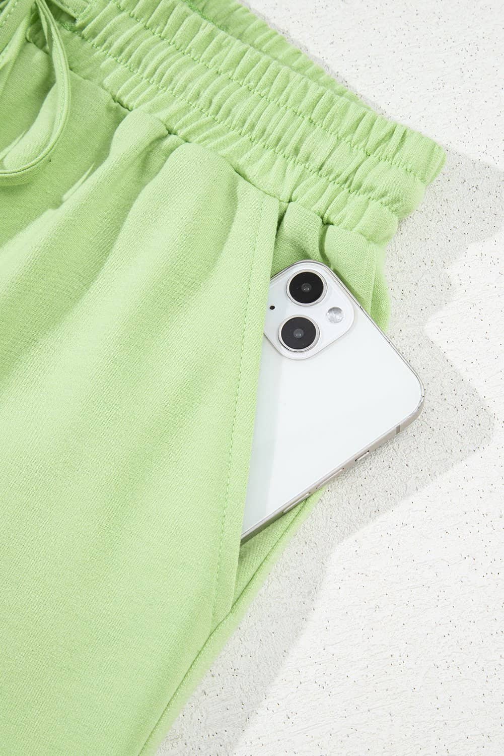 Meadow Mist Green Solid Loose V Neck Half Sleeve Tee And Shorts