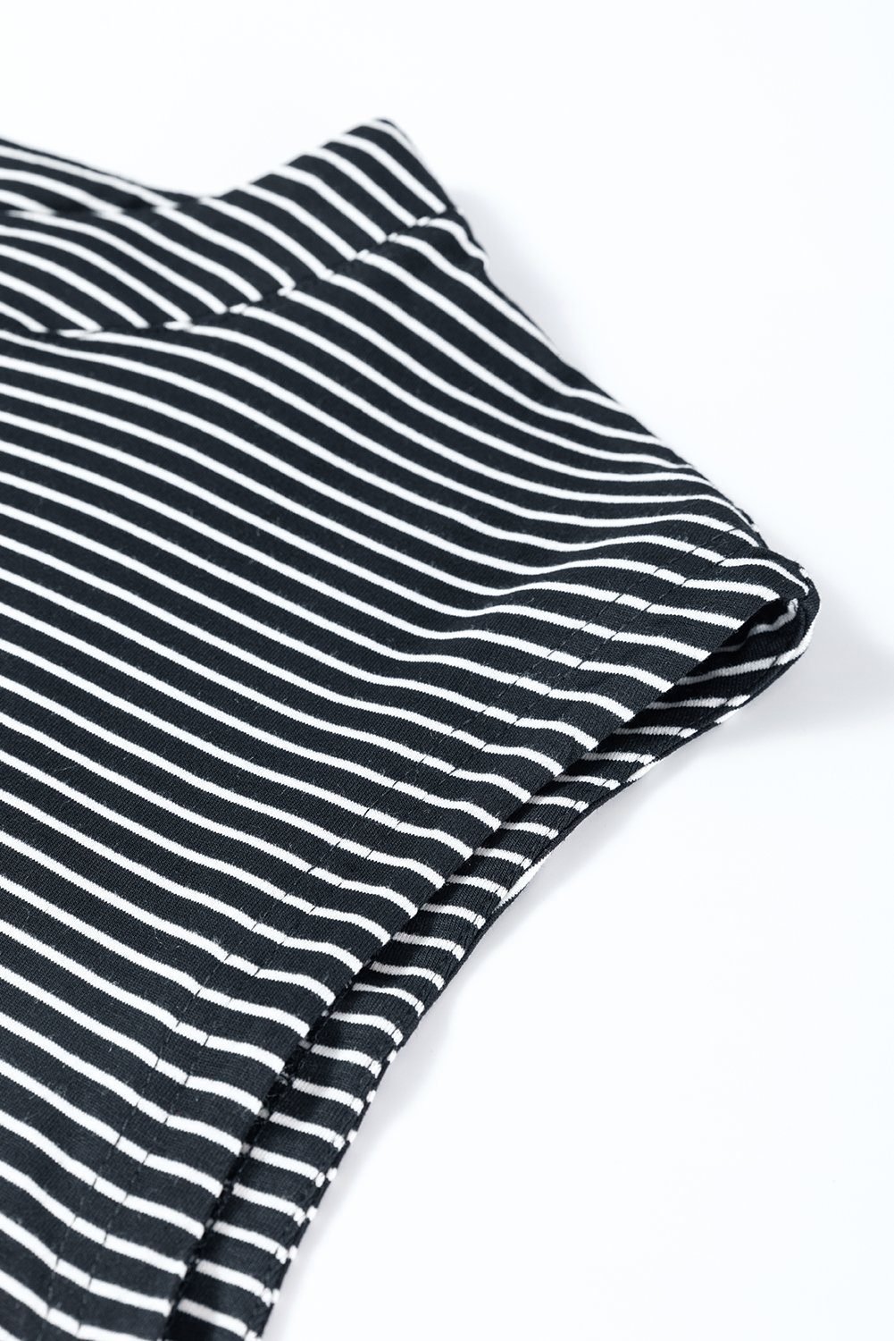 Black White Striped Print Buttoned Wide Leg Sleeveless Jumpsuit