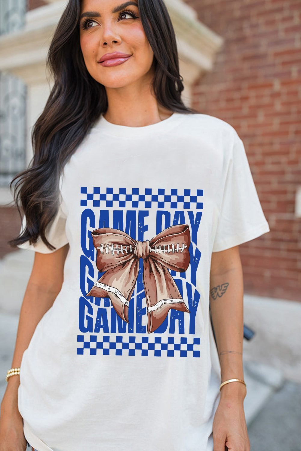 White Rugby Bowknot Game Day Graphic Tee