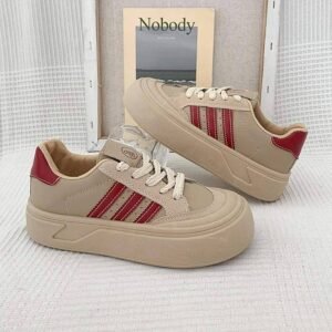 Fiery Red Retro Pu Leather Lace-Up Thick Sole Casual Shoes