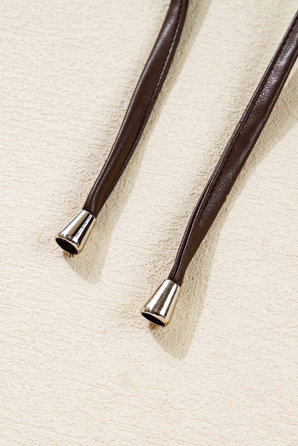 Chicory Coffee Double Flap Pocket Drawstring Hem Leather Jacket