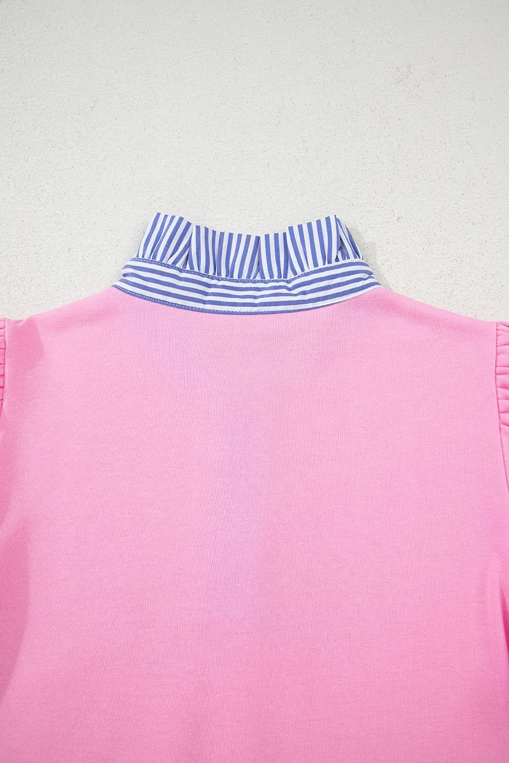 Bonbon Button Striped Collar Patchwork Puff Sleeve Sweatshirt