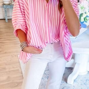 Pink Stripe Dolman Sleeve Oversize Shirt