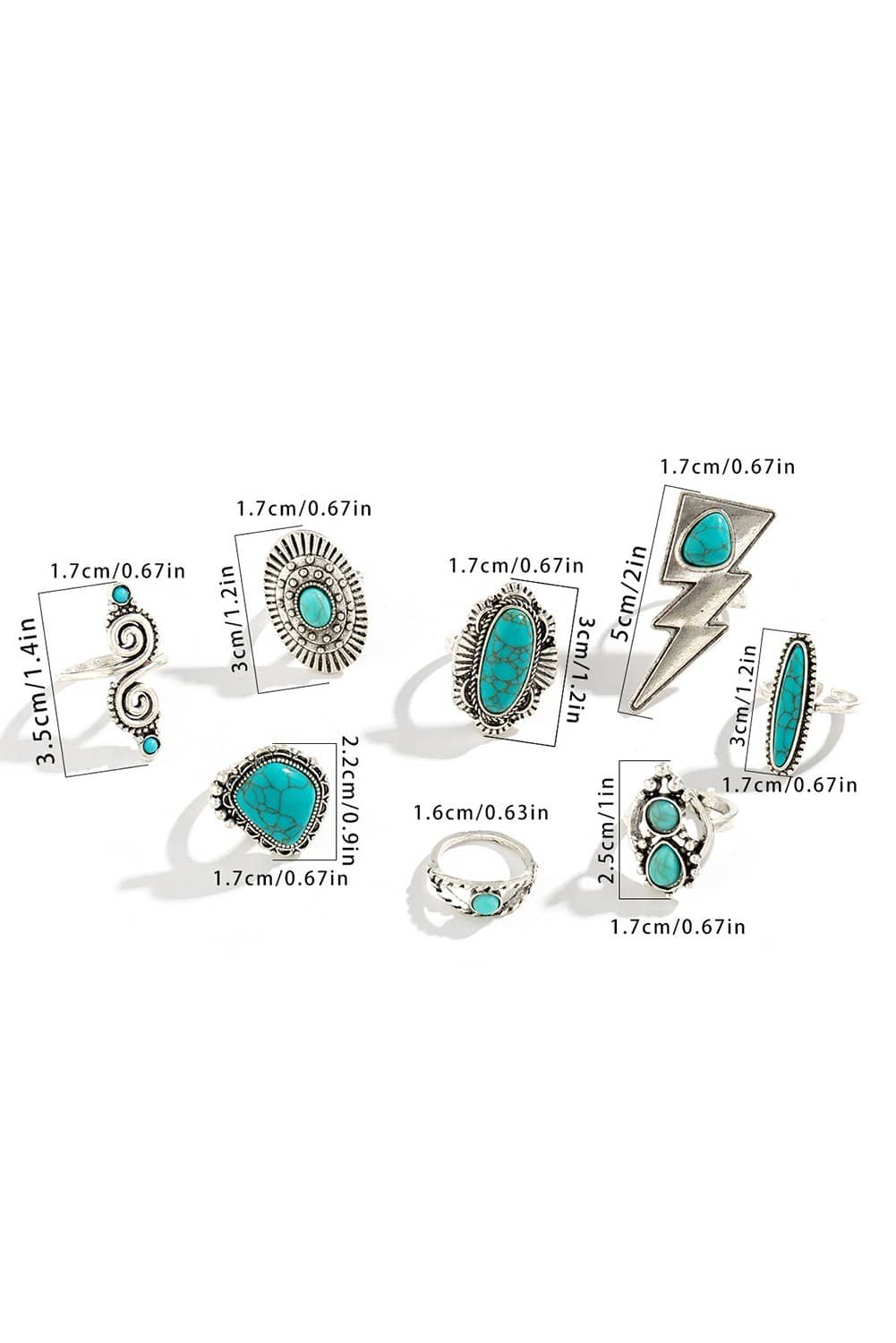 Silvery 8Pcs Turquoise Inlay Western Ring Set