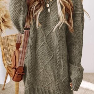 Mist Green Cable Knit Drop Shoulder Loose Fit Sweater Dress