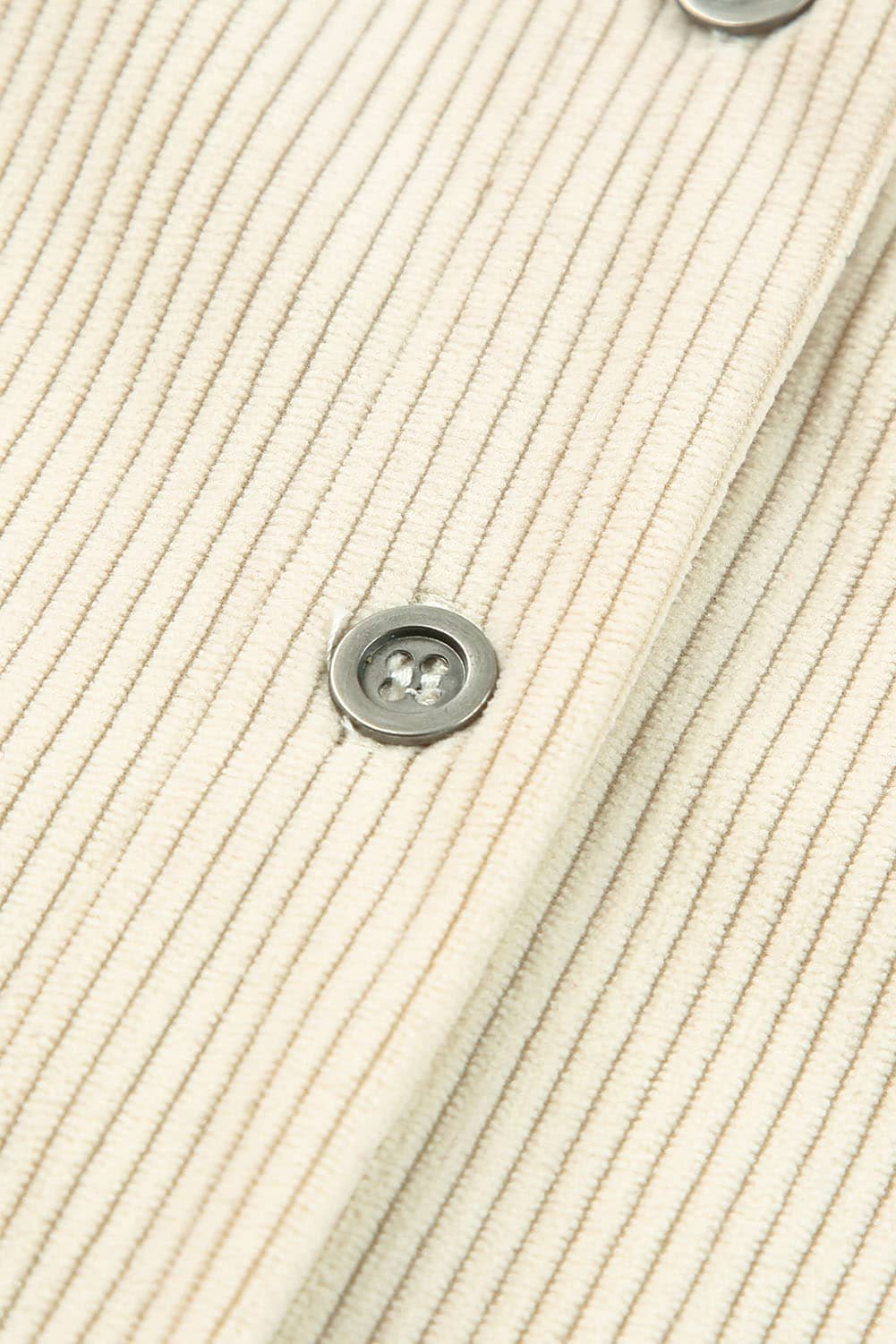 Beige Corduroy Shirt Style Full Button Long Sleeve Shift Mini Dress