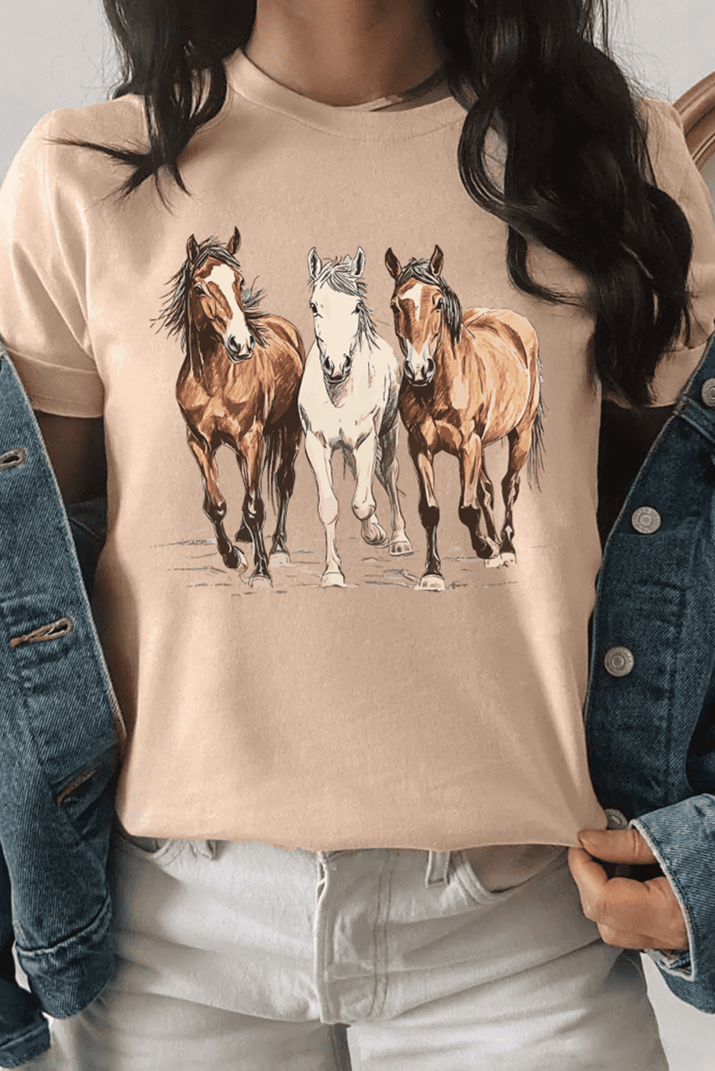Khaki Gallant Horses Printed Casual T Shirt