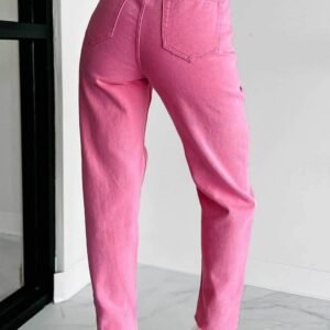 Pink Star Shape Patchwork Mid Waist Straight Leg Jeans