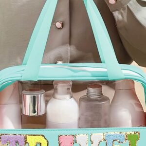 Mint Green Travel Chenille Letter Clear Pvc Makeup Bag