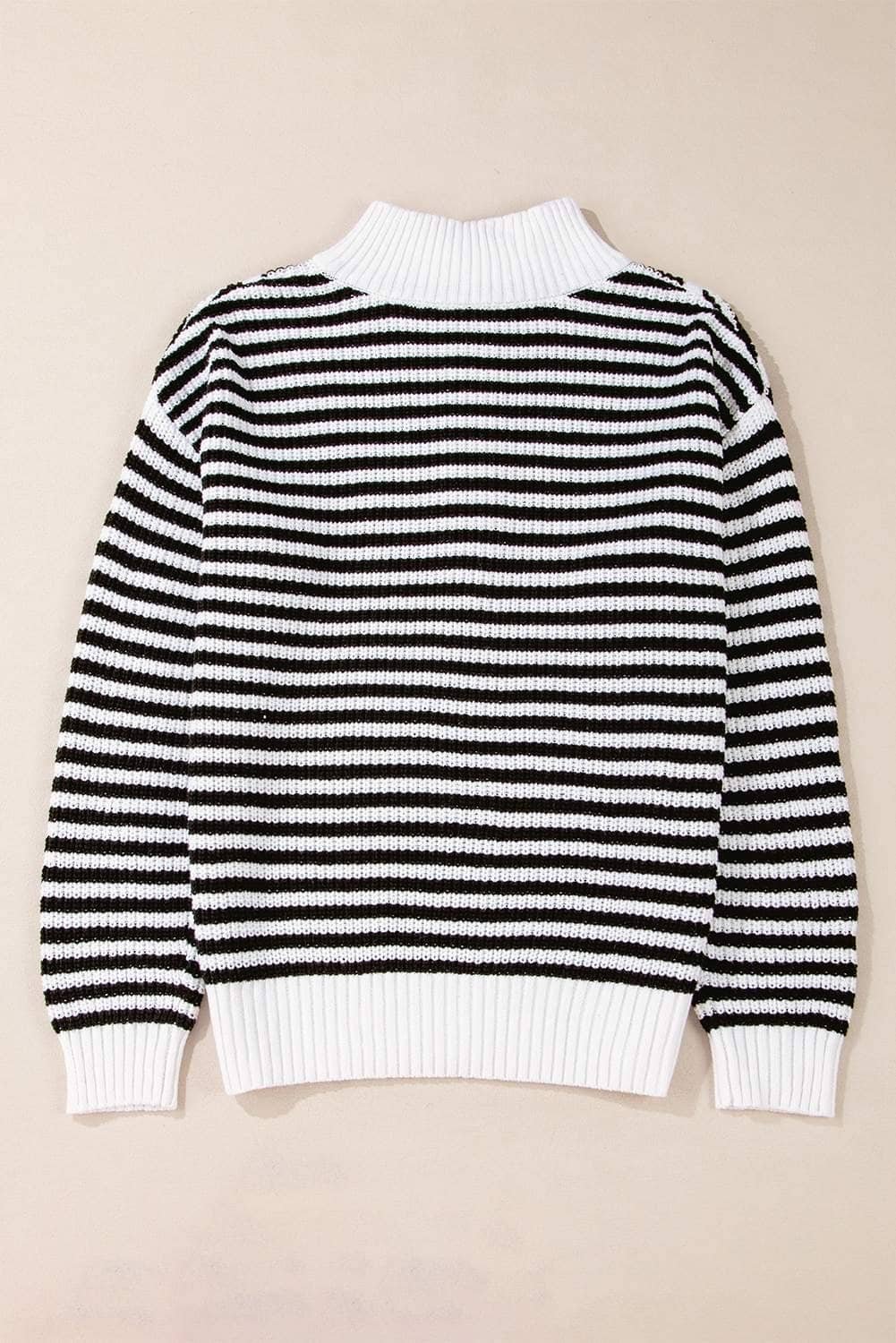 Black Stripe Zip Up Collar Drop Shoulder Sweater