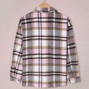 Pink Geometric Plaid Print Pocketed Shirt