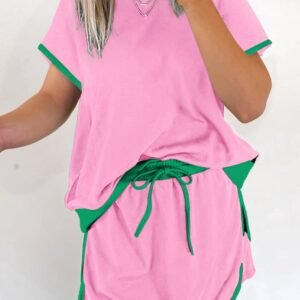 Bonbon Colorblock Edge Drop Shoulder T Shirt And Skort 2Pcs Set