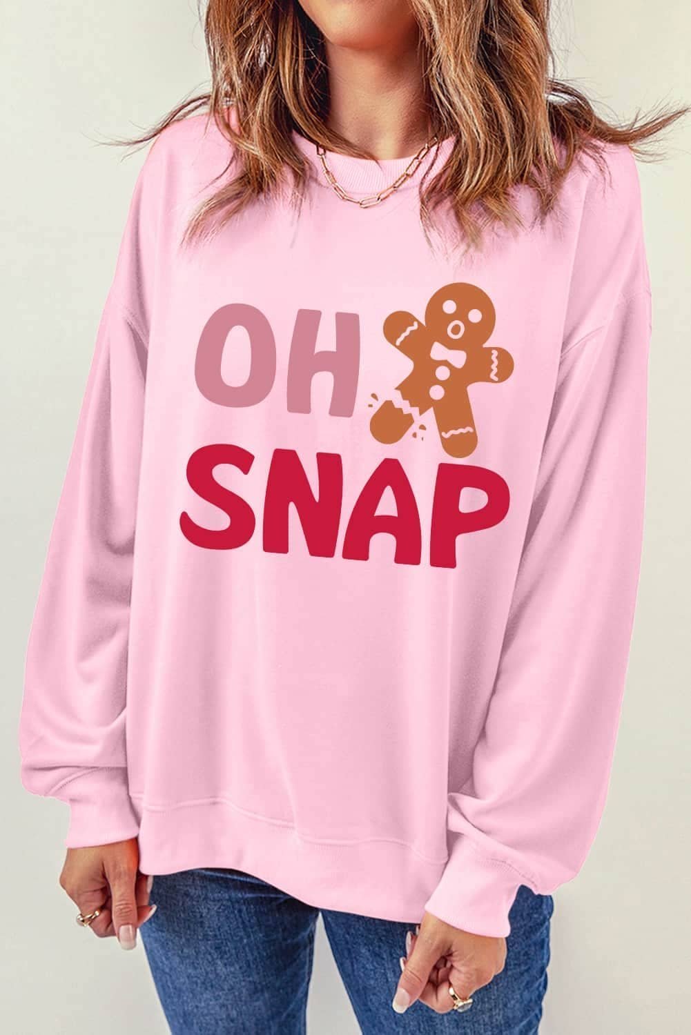 Pink Oh Snap Gingerbread Man Christmas Pullover Sweatshirt