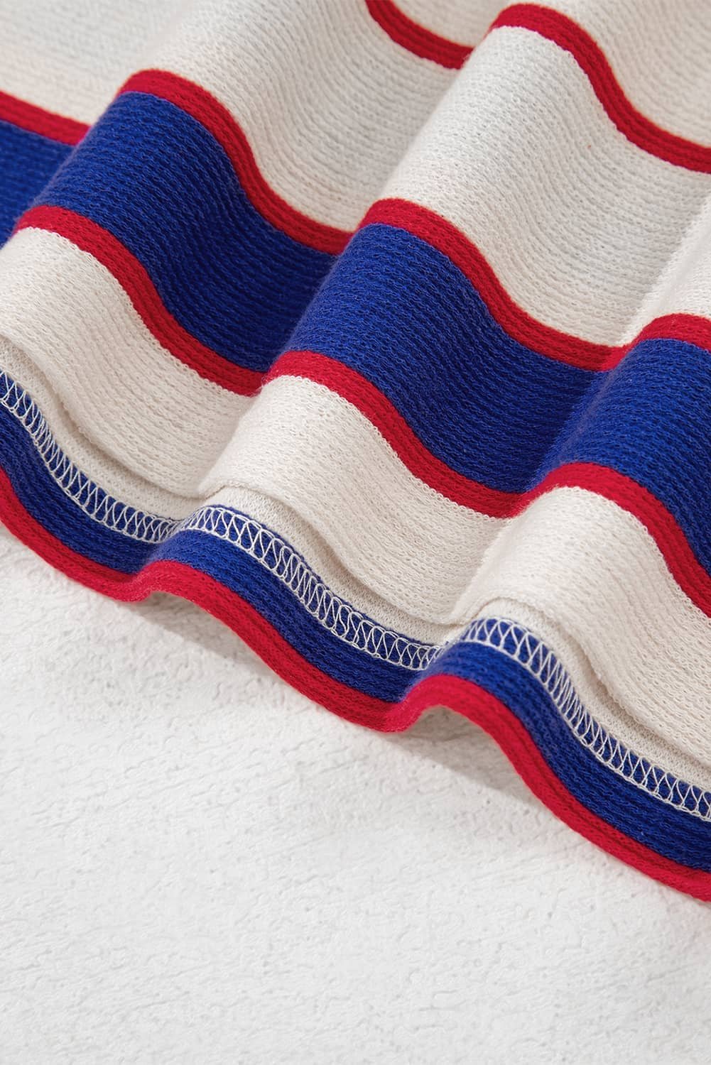 Blue Stripe Color Block Polo Pullover Sweatshirt