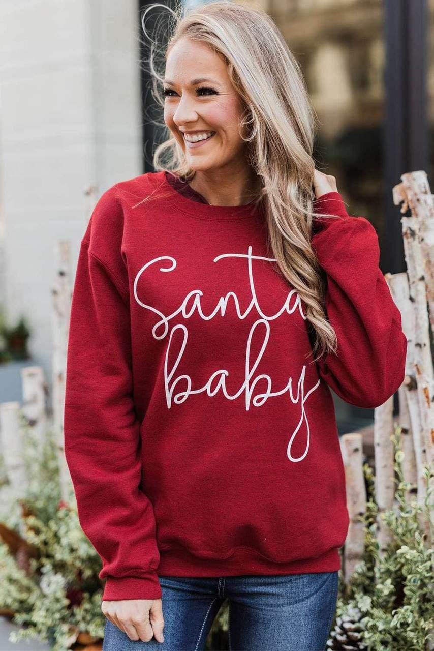 Christmas Santa Baby Print Pullover Sweatshirt