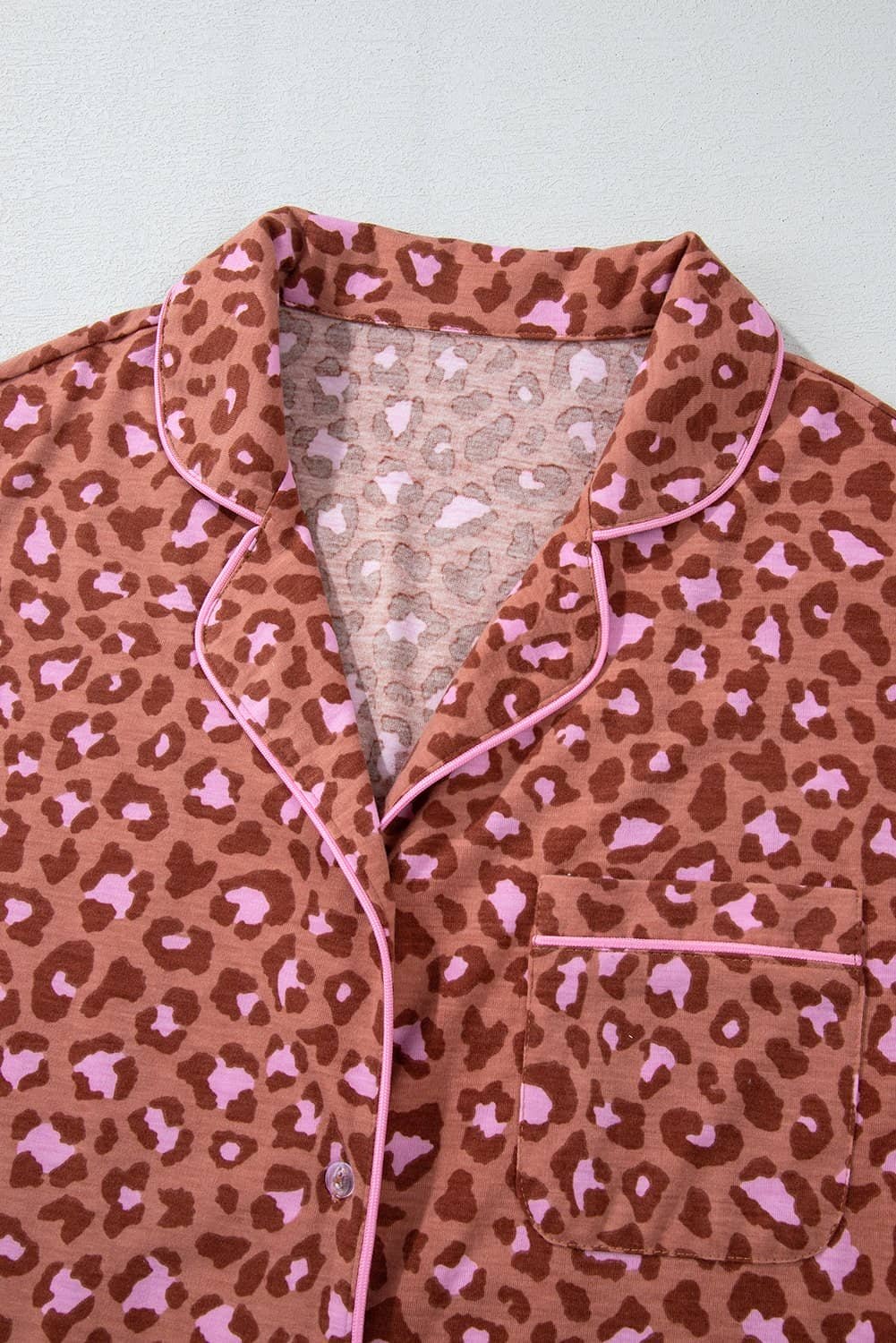 Brown Leopard Print Short Sleeve Shirt And Pants Pajamas Set