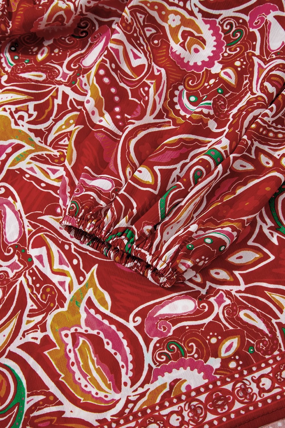 Multicolour Ethnic Paisley Print Tassel Tie Puff Sleeve Boho Blouse