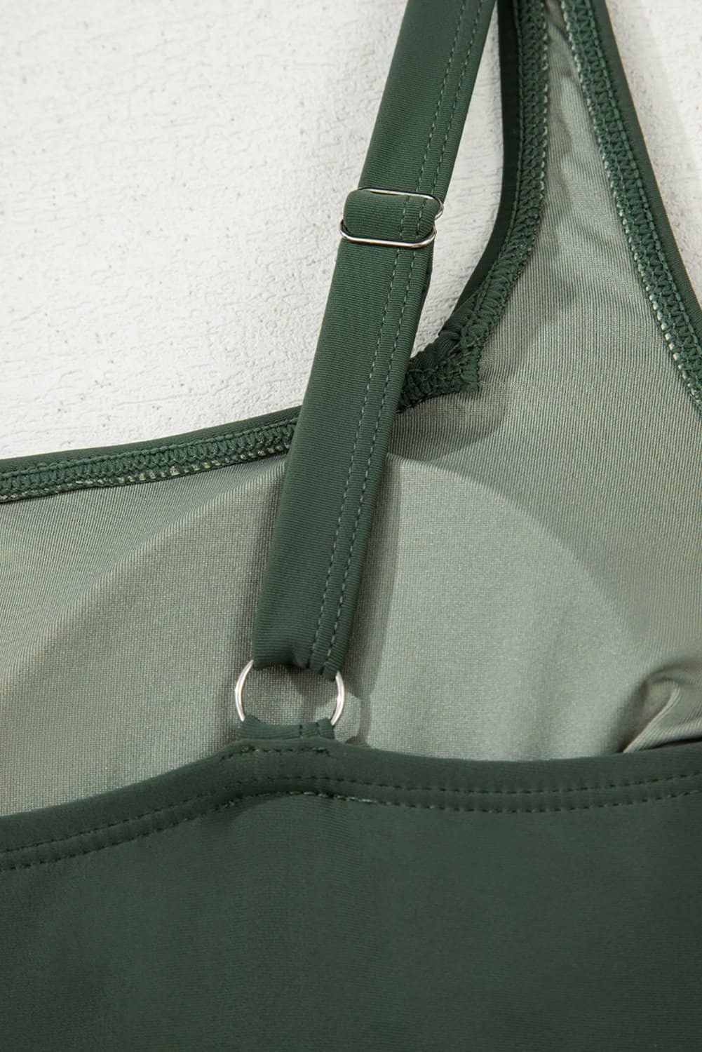 Mist Green Side Tied Waist Square Neck Adjustable Straps A-Line One Piece Swim Dress