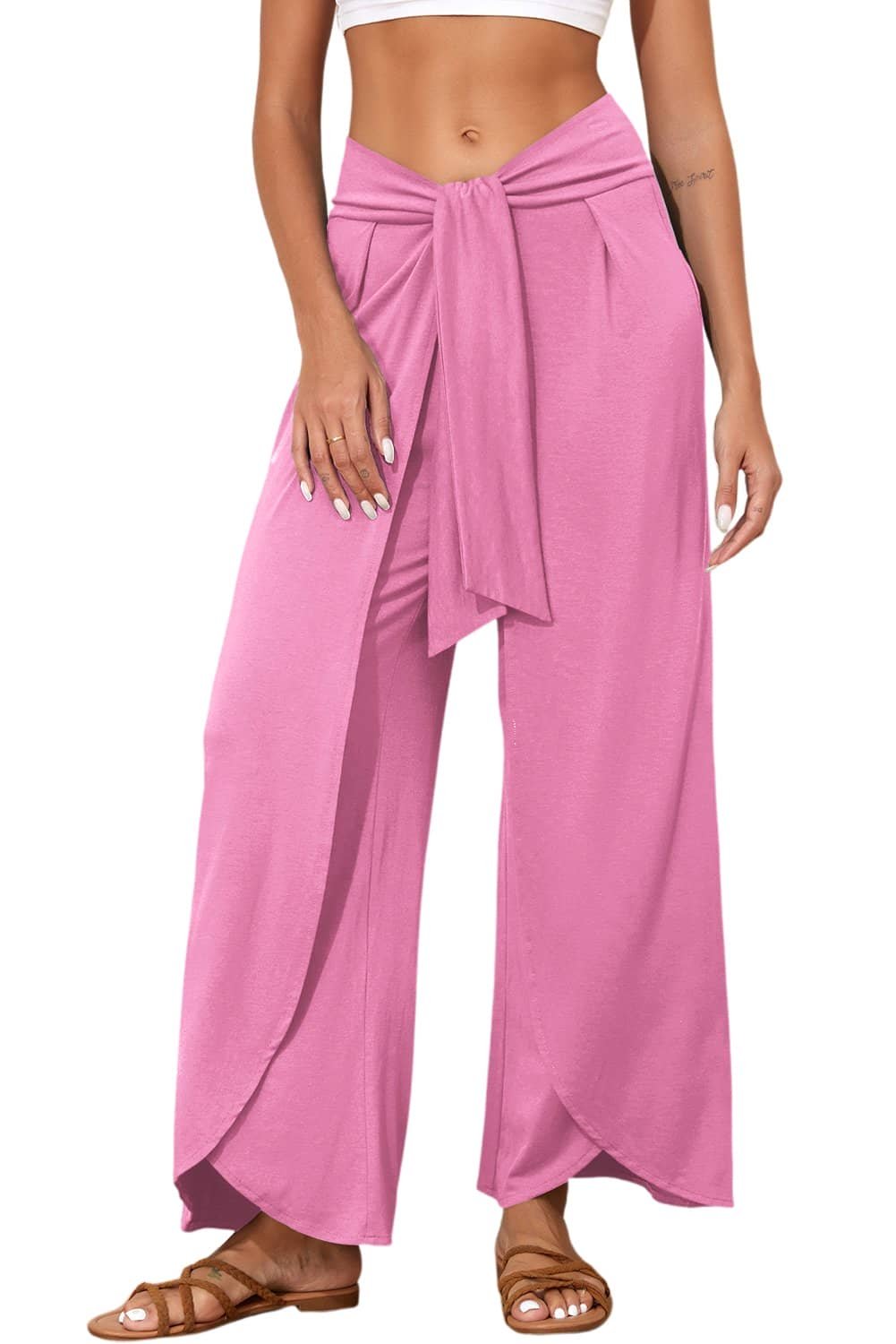 Bonbon Knotted Drop Waist Split Leg Relaxed Pants