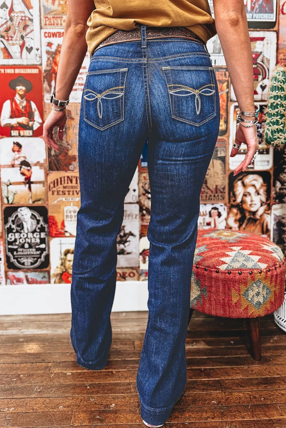 Sail Blue Western Stitch Patched Pocket Bootcut Jeans