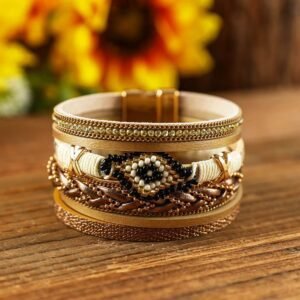Multicolour Rhinestone Beaded Magnetic Buckle Bracelet