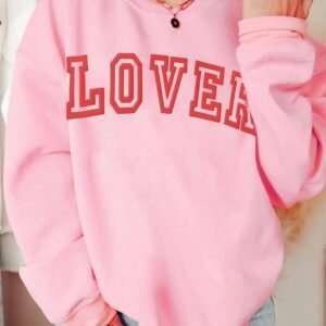 Pink Lover Puff Print Drop Shoulder Pullover Sweatshirt