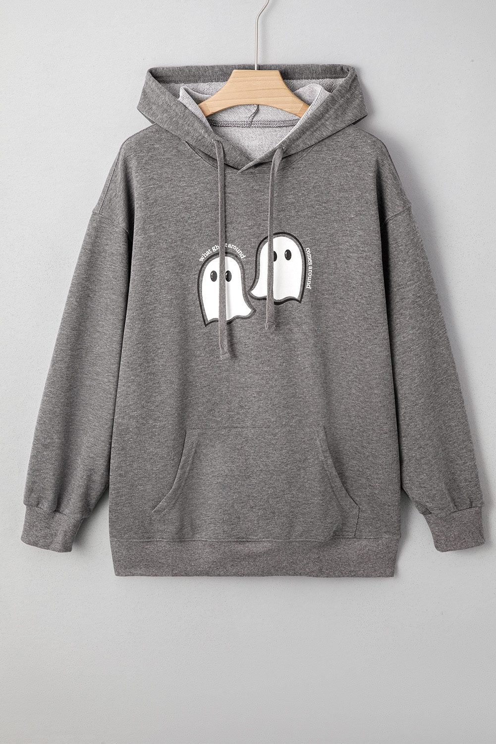 Dark Grey Cute Halloween Ghost Print Mineral Wash Oversize Hoodie