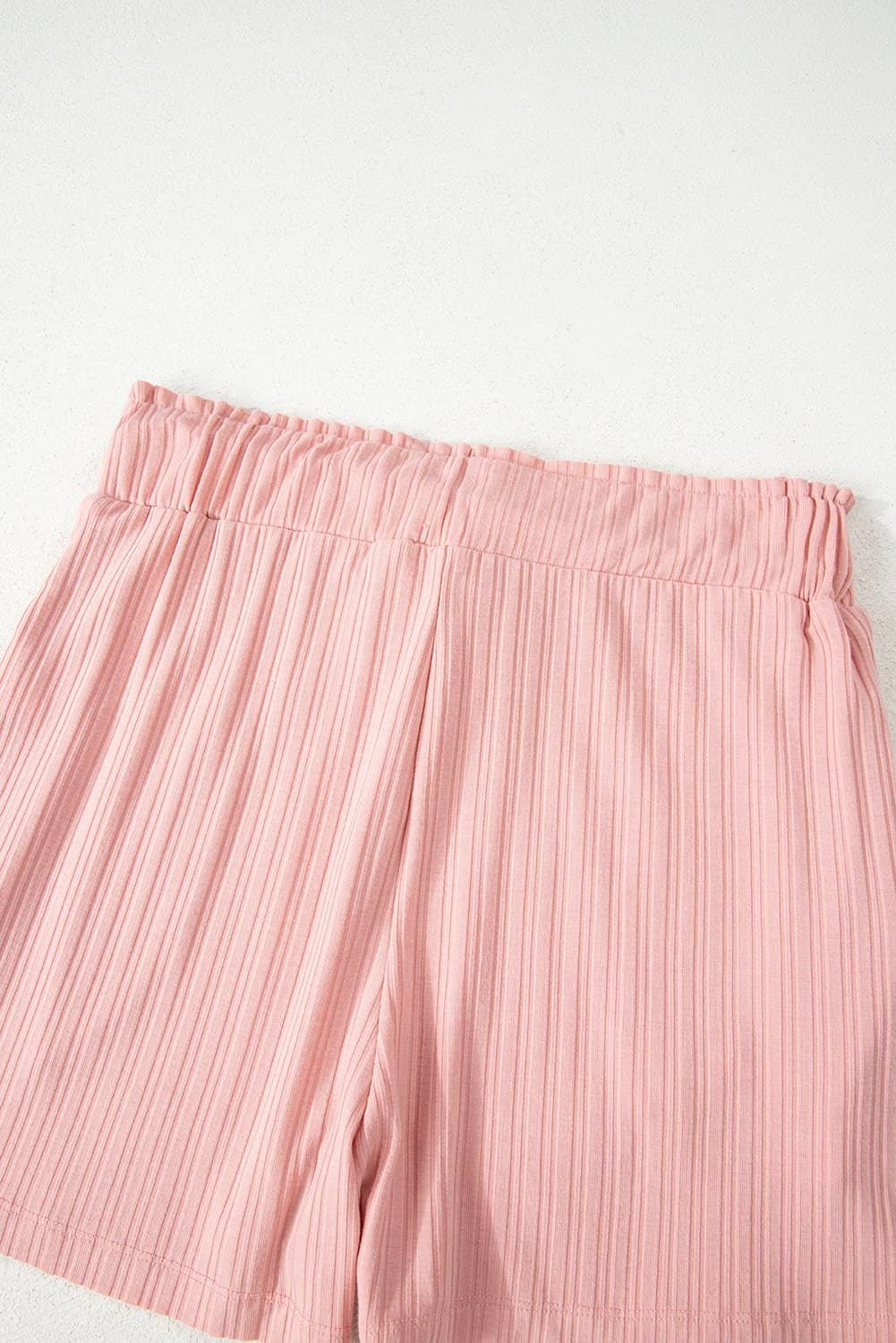 Gossamer Pink Ribbed Button V Neck Tank Top And Shorts Set