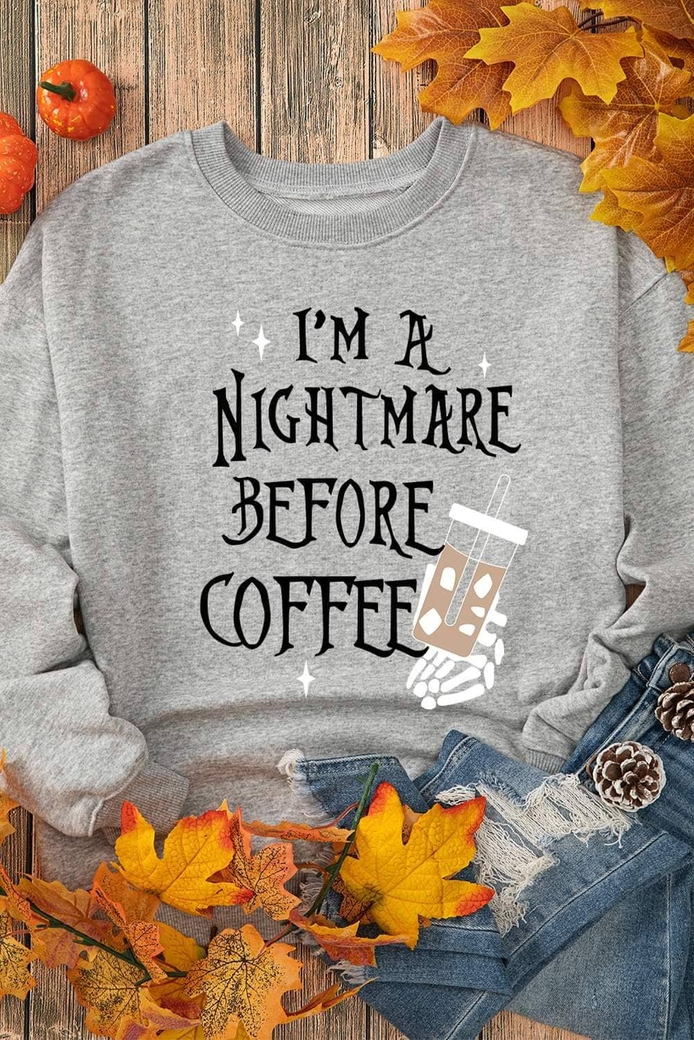 Gray I'M A Nightmare Before Coffee Graphic Crewneck Sweatshirt